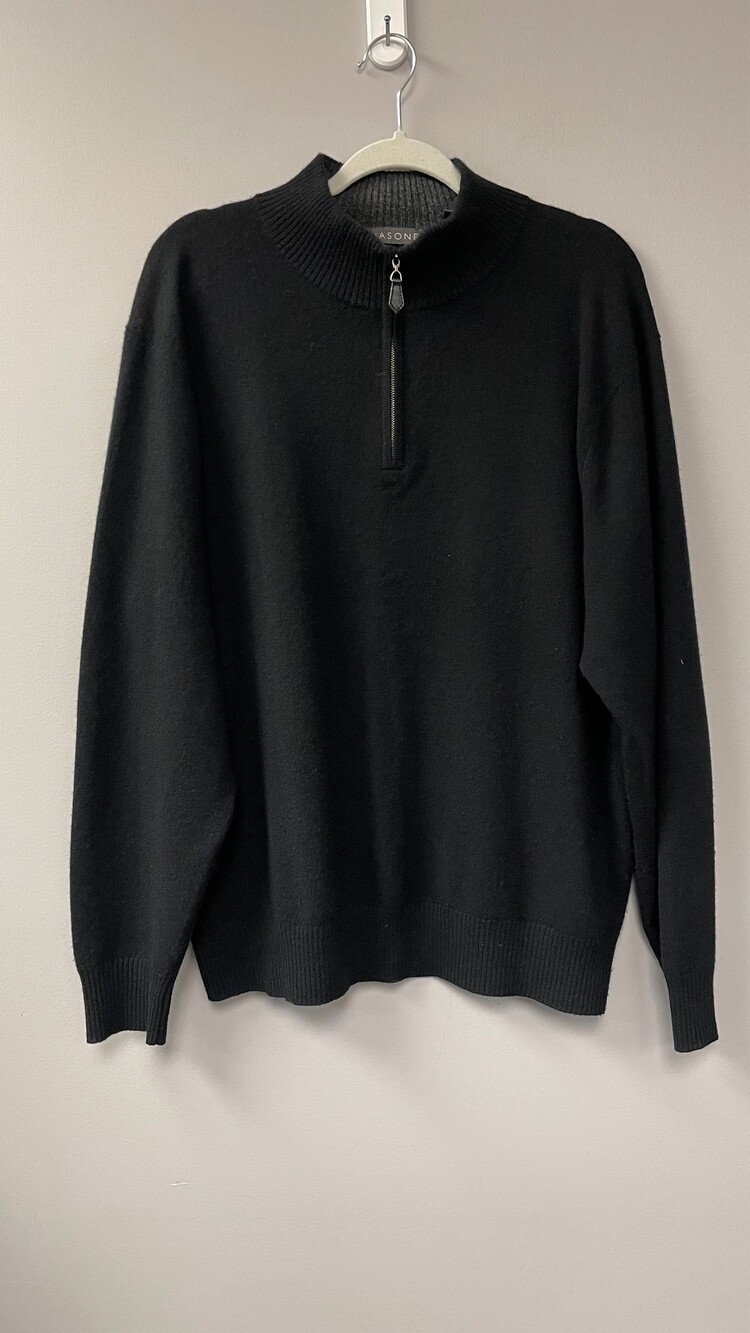 GIASONE XL Black 100% Cashmere Sweater Half Zip Pullover